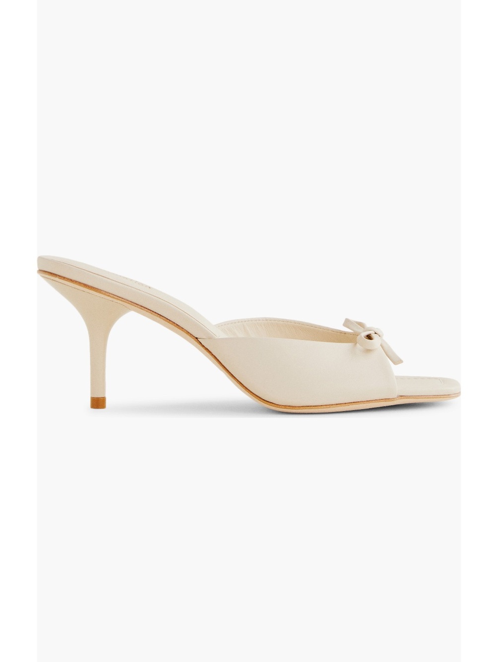 Reformation Clementine Bow Heeled Mule Sandals in Almond Leather